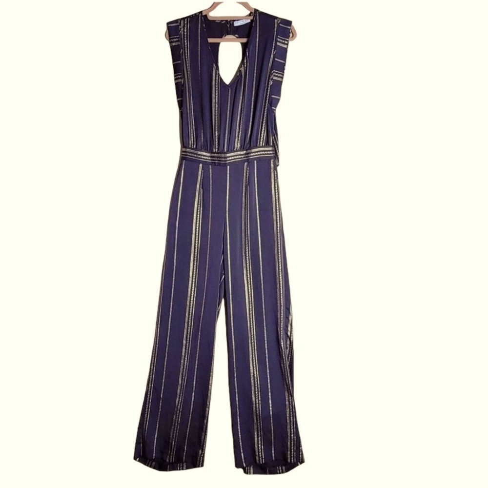 Anthropologie Current Air Gray Gold Metallic
Sleeveless Jumpsuit Women S…
